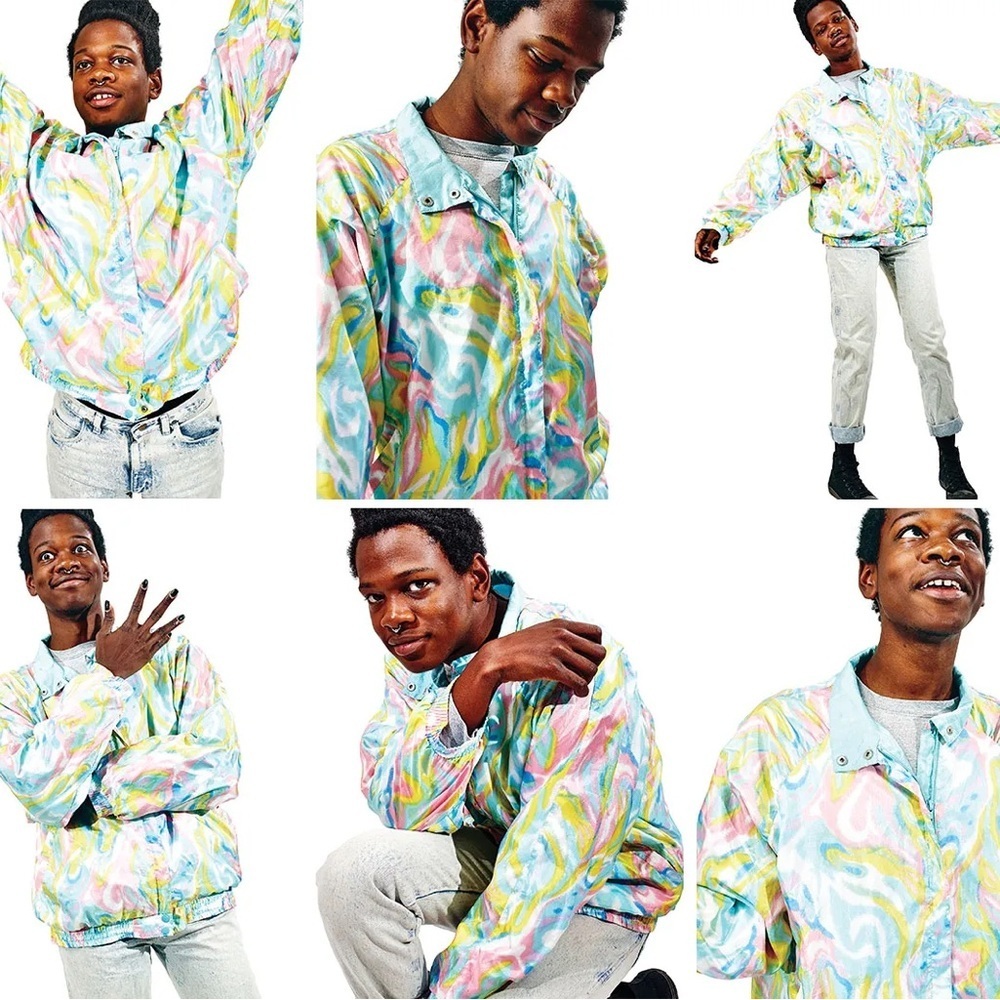 Vintage Pastel Psychedelic Windbreaker 90s Y2K Swirl Jacket Medium unisex Bocoo - Picture 2 of 15